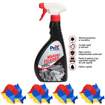 Degresant motor PRO X Motor Cleaner, soluție pentru curățarea motorului și pieselor mecanice, îndepărtează grăsimea, uleiul și murdăria dificilă, aplicare rapidă, 4x Stickere