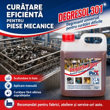 Degresant universal profesional PRO X Degresol 301, concentrat biodegradabil pentru industrie, pardoseli industriale, utilaje, motoare, piese mecanice, service-uri auto și ateliere, 2 L, 4x Stickere - Img 5