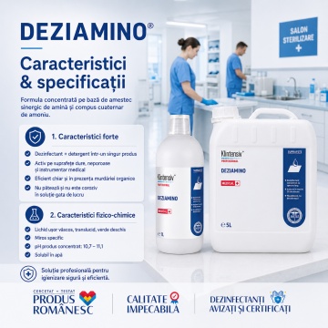 Detergent dezinfectant concentrat Deziamino Klintensiv Professional, pentru suprafețe dure, instrumentar medical și spații profesionale, bactericid, levuricid, fungicid, virucid și tuberculocid, 1 L, 4x Sticker - Img 4