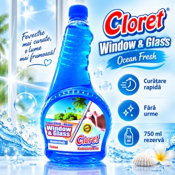 Detergent geamuri Cloret Window & Glass – Ocean Fresh (rezervă), 750 ml - Img 5