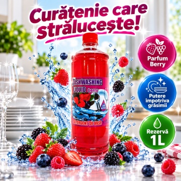 Detergent lichid pentru vase Cloret Dishwashing Liquid Citrus – aromă Berry, rezervă 1 L - Img 5