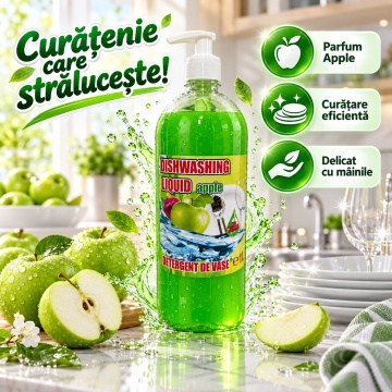 Detergent Lichid pentru Vase Cloret Dishwashing Liquid Citrus, Degresare și Curățare Eficientă, Aromă Apple, 1 L - Img 5