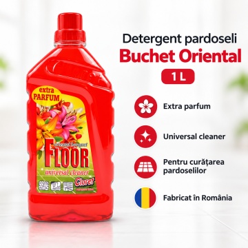Detergent Pardoseli Cloret Buchet Oriental, Curățare Zilnică, Fără Clătire, pentru Mop și Lavetă, Parfum Oriental Intens, Fabricat în România, 1 L
