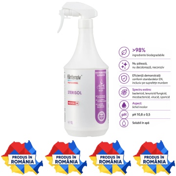 Dezinfectant de nivel înalt Sterisol RTU Klintensiv, gata de utilizare, pentru suprafețe, pavimente și instrumentar, bactericid, fungicid, virucid, micobactericid și sporicid, 1 L, 4x Stickere