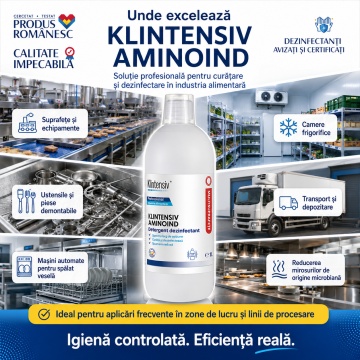 Dezinfectant detergent concentrat Klintensiv Aminoind, pentru industria alimentară, TP4, curățare și dezinfecție, bactericid și levuricid în 5 minute, film protector, 1 L, 4x Stickere - Img 5