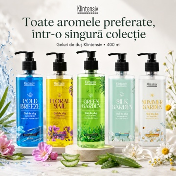 Gel de duș Klintensiv Silk Garden, aromă elegantă catifelată, spumă fină, efect emolient și protector, cu D-Panthenol, Zinc PCA și glicerină, peste 94% ingrediente biodegradabile, 400 ml, 4x Stickere - Img 5