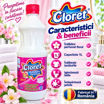 Înălbitor Parfumat Floral Cloret – pentru Rufe Albe și Igienizarea Băii, 1 L - Img 5