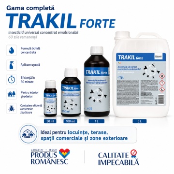 Insecticid concentrat TRAKIL FORTE, soluție profesională pentru combaterea muștelor, țânțarilor, moliilor și viespilor, spații publice și private, canistră 5 L, 4x Stickere - Img 6