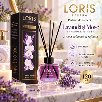 Loris Parfum Lavandă & Mosc 120 ml – Odorizant de Cameră cu Bețișoare Parfumate - Img 2