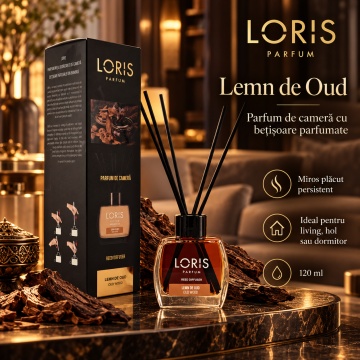 Loris Parfum Lemn de Oud 120 ml – Odorizant de Cameră cu Bețișoare Parfumate