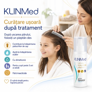 Loțiune antipăduchi KLINMed cu dimeticonă, pentru păduchi de cap și ou lindini, fără insecticide sau medicamente, pentru copii peste 3 ani și adulți, 100ml, 4x Stickere - Img 5