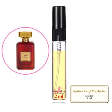 Mostra fiola din Amber Oud Marhaba, decant sticla cu pulverizator