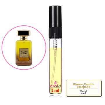 Mostra fiola din Bianco Vanilla Marhaba, decant sticla cu pulverizator