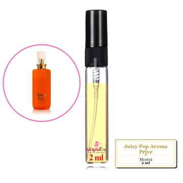 Mostra fiola din Juicy Pop Aroma Prive, decant sticla cu pulverizator