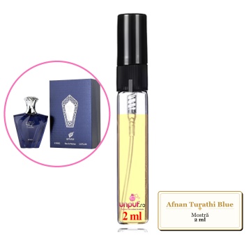 Mostra fiola din Parfumul Afnan Turathi Blue, decant sticla cu pulverizator