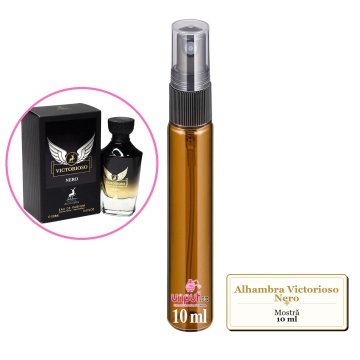 Mostra fiola din Parfumul Alhambra Victorioso Nero, decant sticla cu pulverizator