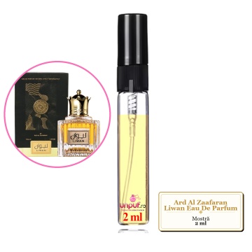 Mostra fiola din Parfumul Ard Al Zaafaran Liwan Eau De Parfum, decant sticla cu pulverizator