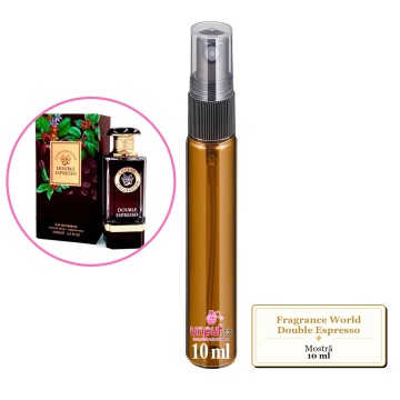 Mostra fiola din Parfumul Fragrance World Double Espresso, decant sticla cu pulverizator