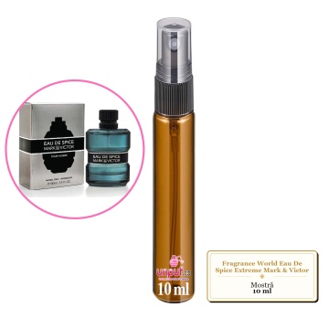 Mostra fiola din Parfumul Fragrance World Eau De Spice Extreme Mark & Victor, decant sticla cu pulverizator