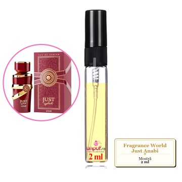 Mostra fiola din Parfumul Fragrance World Just Anabi, decant sticla cu pulverizator