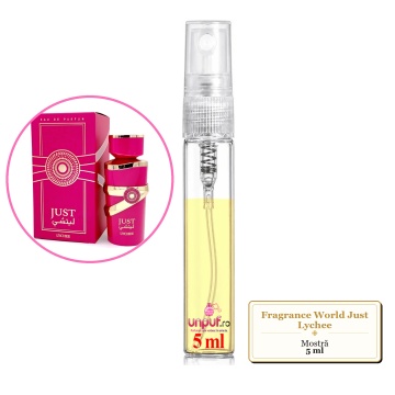Mostra fiola din Parfumul Fragrance World Just Lychee, decant sticla cu pulverizator - Img 4