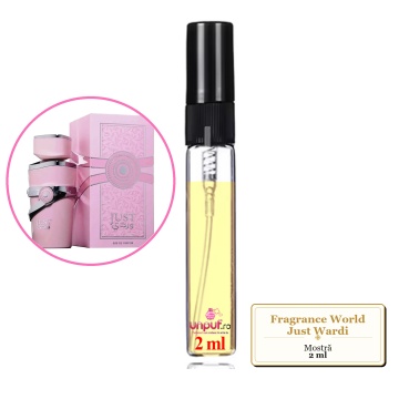 Mostra fiola din Parfumul Fragrance World Just Wardi, decant sticla cu pulverizator - Img 2