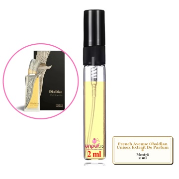 Mostra fiola din Parfumul French Avenue Obsidian Unisex Extrait De Parfum, decant sticla cu pulverizator
