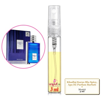 Mostra fiola din Parfumul Khadlaj Karus Blu Spice, Apa De Parfum Barbati, decant sticla cu pulverizator