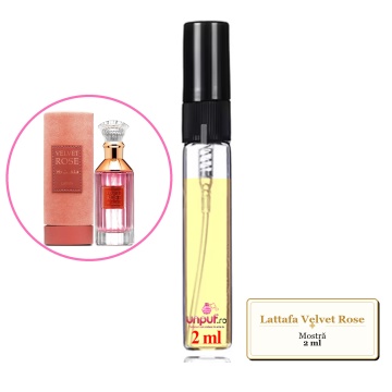 Mostra fiola din Parfumul Lattafa Velvet Rose, decant sticla cu pulverizator