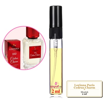 Mostra fiola din Parfumul Lorinna Paris Cedrus Charm, decant sticla cu pulverizator