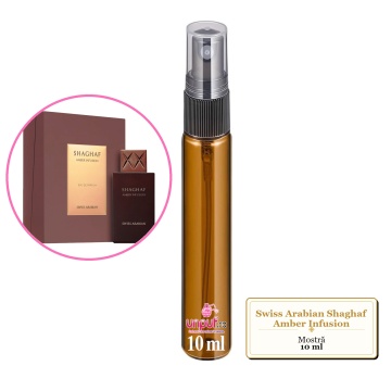 Mostra fiola din Parfumul Swiss Arabian Shaghaf Amber Infusion, decant sticla cu pulverizator