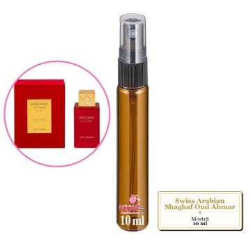 Mostra fiola din Parfumul Swiss Arabian Shaghaf Oud Ahmar, decant sticla cu pulverizator