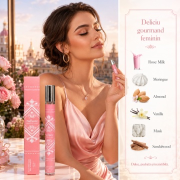 Mostră fiolă parfum Badee Al Oud Rose Milk 35 ml, Eau de Parfum pentru femei, aromă dulce pudrată vanilată, pulverizator compact - Img 5