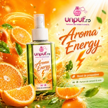 Odorizant auto si casa Unpuf Aroma Energy, cu pulverizator, aroma citrica energizanta, improspatare aer si parfum de durata, 75 ml - Img 2