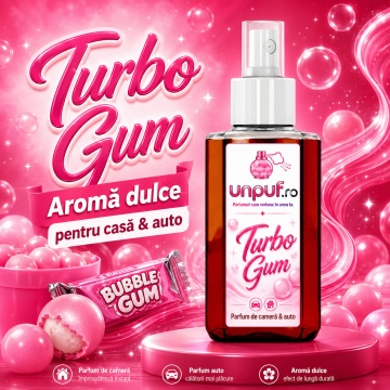 Odorizant auto si casa Unpuf Turbo Gum, cu pulverizator, aroma energizanta de guma Turbo, improspatare aer si parfum de durata, 75 ml - Img 2