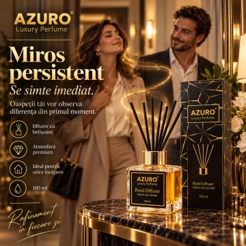 Odorizant Cameră Azuro Dubai Amber Luxury Perfume, Difuzor cu Bețișoare, Aromă Lemnoasă, Parfum Ambiental Elegant, 100 ml - Img 5