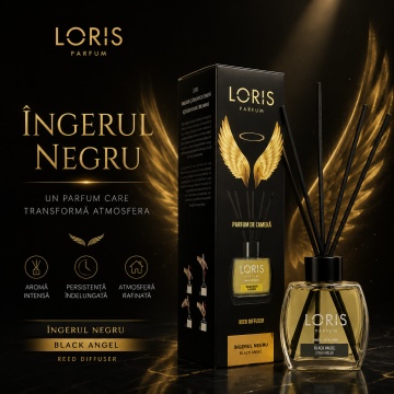 Odorizant de Cameră cu Bețișoare Parfumate Loris Îngerul Negru, 120 ml, Esență Black Angel, Miros Elegant și Persistent - Img 2