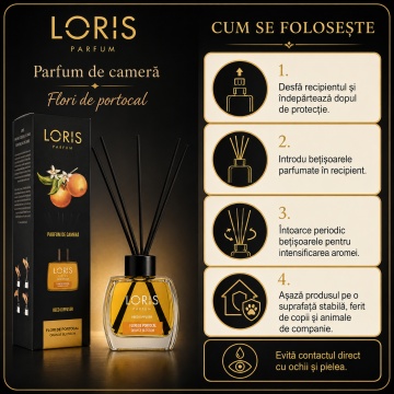 Odorizant de Cameră cu Bețișoare Parfumate Loris Parfum Flori de Portocal, 120 ml, Esență Floral Citrică, Miros Plăcut și Persistent - Img 3