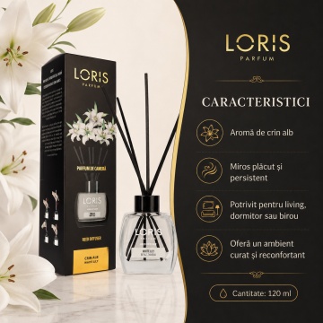 Odorizant de Cameră cu Bețișoare Parfumate Loris Parfum White Lily, 120 ml, Esență Crin Alb, Miros Plăcut și Persistent - Img 2