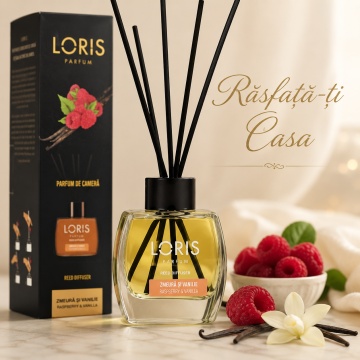 Odorizant de Cameră cu Bețișoare Parfumate Loris Zmeură și Vanilie, 120 ml, Esență Raspberry & Vanilla, Miros Dulce și Persistent - Img 4
