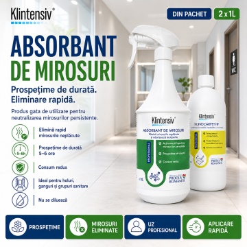 Pachet curatare textile si eliminare mirosuri Klintensiv Professional Textile Fresh, KLINOCARPET HF si absorbant profesional, 2x 1 L, 4x Stickere - Img 2