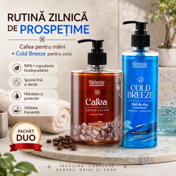 Pachet ingrijire corp Klintensiv – sapun lichid Cafea 500 ml si gel de dus hidratant Cold Breeze 400 ml, 500 ml + 400 ml - Img 2