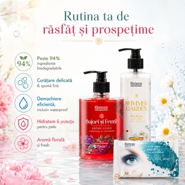 Pachet ingrijire personala Klintensiv – sapun lichid Bujori si Frezii 500 ml, 500 ml + 400 ml - Img 2