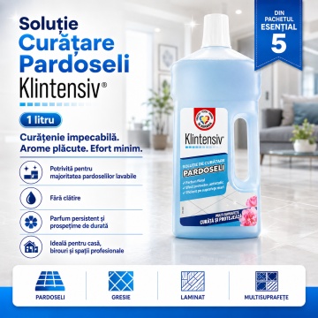 Pachet solutii curatenie esentiala Klintensiv KlinSmart, pentru suprafete, bucatarie, baie, WC si pardoseli, 5 produse, 3,25 L, 4x Stickere - Img 6