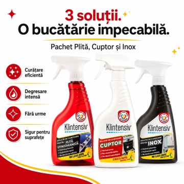 Pachet solutii curatenie plita, cuptor si inox Klintensiv, pentru grasime arsa, plita vitroceramica si suprafete din inox, 3x 500 ml, 4x Stickere - Img 6