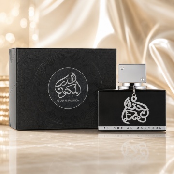 Parfum Arăbesc Al Dur Al Maknoon Silver Lattafa 100 ml, Apă de Parfum Bărbat, Aromă Citric Fructată cu Ananas, Bergamotă, Măr, Iasomie, Mesteacăn, Paciuli, Ambră, Mosc și Pielărie