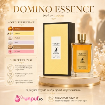 Parfum Arăbesc Alhambra Domino Essence 100 ml, Apă de Parfum Unisex, Damă și Bărbat, Maison Alhambra, Inspirat Rosendo Mateu, Aromă Oriental Modernă Ambrată și Vanilată cu Note Fructate, Bergamotă, Condimente, Iasomie, Trandafir, Note Lemnoase, Cedru, Amb - Img 9