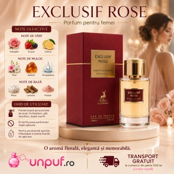 Parfum Arăbesc Alhambra Exclusif Rose Maison Alhambra 100 ml, Apă de Parfum Unisex, Damă și Bărbat, Aromă Floral Orientală, Inspirat Delina Exclusif - Img 9