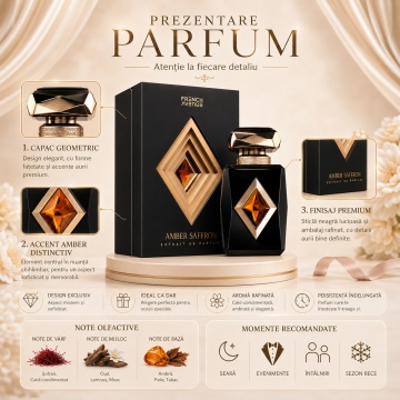 Parfum Arăbesc Amber Saffron French Avenue 80 ml, Extrait de Parfum Unisex, Damă și Bărbat, Inspirat Baccarat Rouge 540, Aromă Oriental Ambrată cu Șofran, Iasomie, Amberwood, Flori Albe, Ambră Lemnoasă, Cedru și Rășini - Img 3