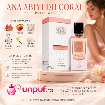 Parfum Arăbesc Ana Abiyedh Coral Lattafa 60 ml, Apă de Parfum Unisex, Aromă Floral Fructată cu Pepene Roșu, Piersică, Portocală, Cocos, Vanilie și Mosc - Img 9